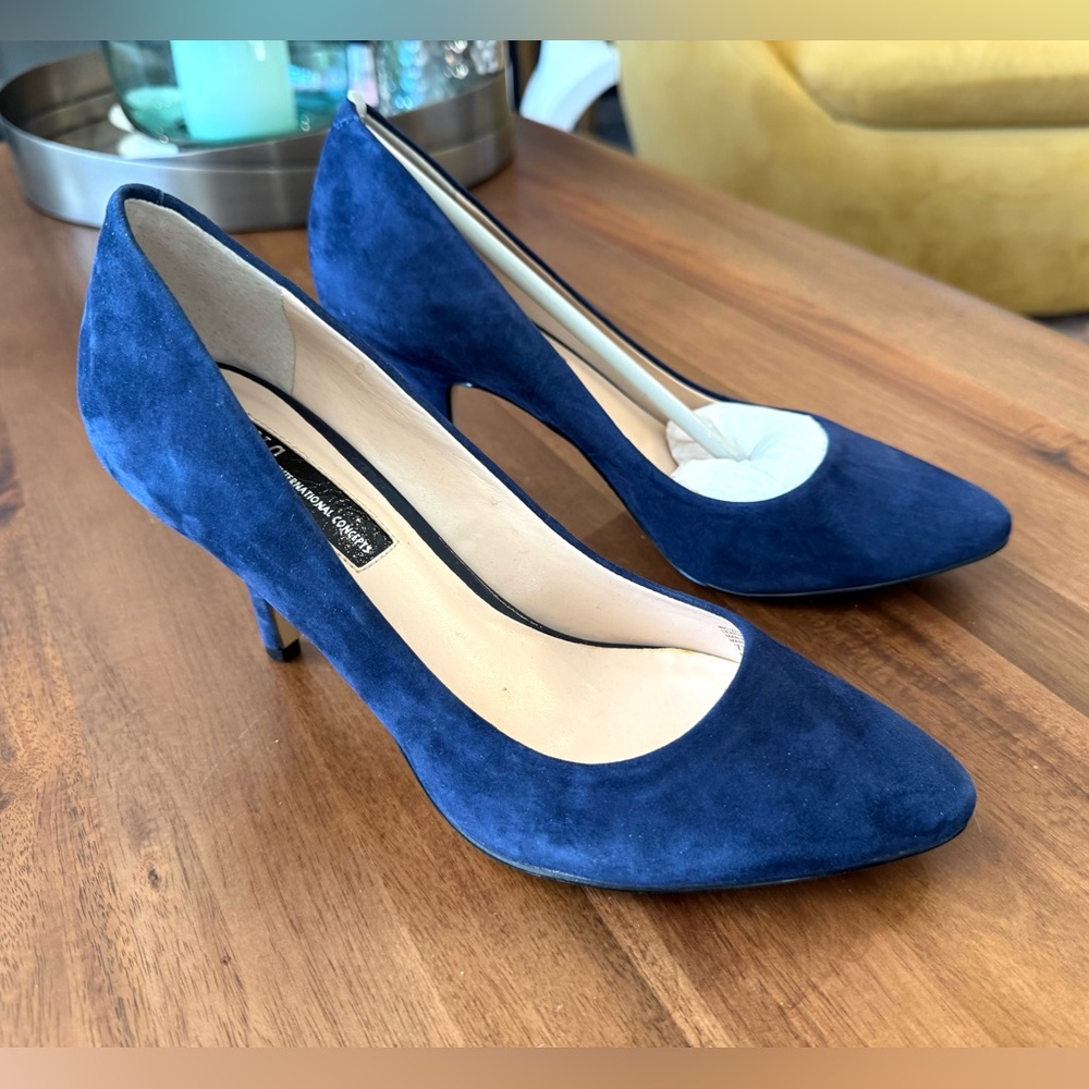 INC International Concepts Navy Suede Pointed Toe Heels - Picture 3 of 11